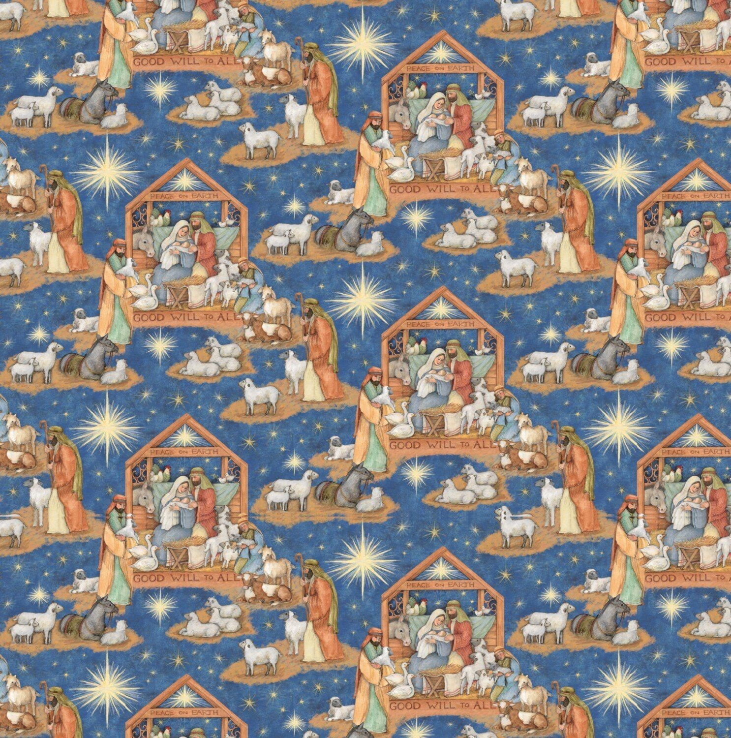 Christmas Fabric Religious Fabric God Will to All Nativity