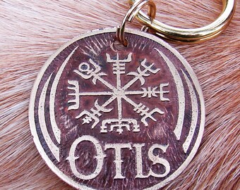 Pet Tag, Custom Dog Tag, Pet ID, Viking Compass Vegvisir Etched BRASS