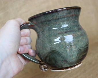 Unique pottery mug, wheel thrown stoneware pottery coffee, tea, or hot cocoa mug