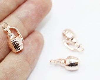 Rose Gold Bomb charms, 9x19 mm, Hand Bomb Pendant, Hand Grenade charm, Necklace Pendants, Bomb Jewelry, Weapon charms, War pendant
