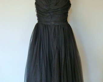 1950s Prom Dress Vintage Black Tulle Goth Steampunk Costume