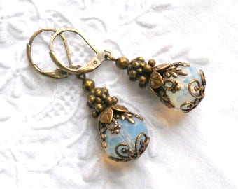 victorian earrings opal earrings victorian dangle earrings brass filigree earrings vintage style earrings