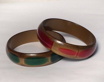 Vintage Red and Gold Glitter Lucite Bangle