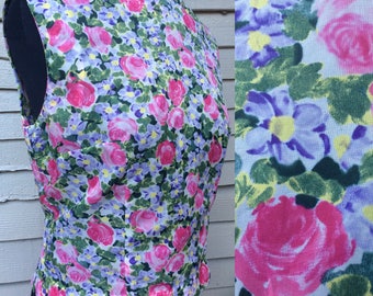 Pretty Vintage 1950's Floral Print Sleeveless Shell Top. UK Size 12 Vintage Fifties 50's