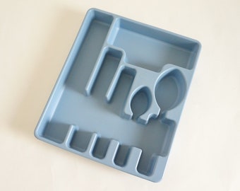 Vintage 1990s Rubbermaid Slate Blue Plastic Flatware Tray VGC, Kitchen Drawer Organizer Storage