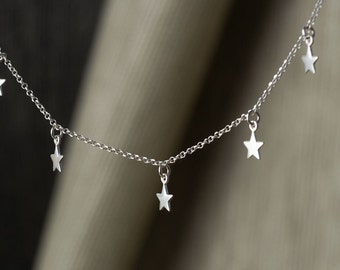 Dainty Necklace 5 stars Tiny Sterling Silver Stars Necklace Star Necklace Delicate Birthday gift choker Birthday necklace for mom