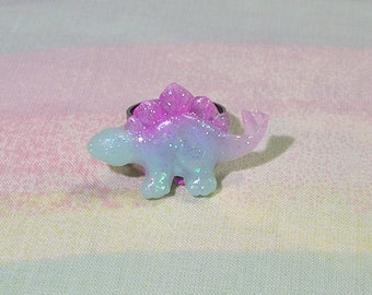 Fairy Kei Ring, Pop Kei Ring, Decora Ring, Dinosaur Ring, Stegosaurus Ring, Glitter Ring, Kawaii Ring, Pastel Goth Ring, Magical Girl Ring