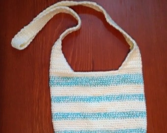 Cream and Aqua Crocheted Crossbody Bag
