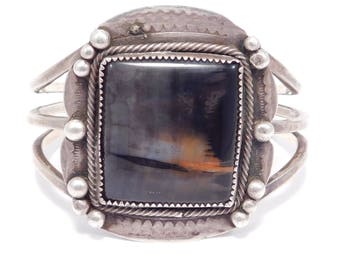 Old Pawn Navajo Petrified Wood Silver Cuff Bracelet
