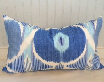 Blue and Ivory Geometric Pillow Covers / Waverly Designer Fabric / Handmade Home Decor Custom Accent Pillows
