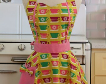 The MAGGIE Vintage Inspired Colorful Teacups Full Apron