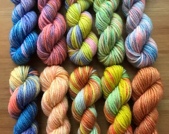 Hand Dyed Sock Yarn Mini Skein Set #152 -- 10 Mini Skeins/25 Yards Each