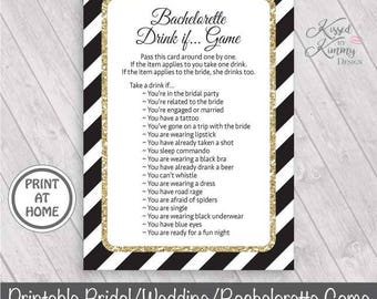 70% OFF - Bachelorette Drink If Game - Bachelorette Games - BridalShower Game Pack - Wedding - Printable - 5x7 - Black Gold - 21-G43