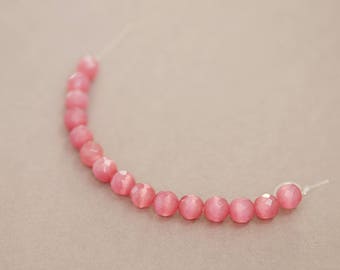 Faceted Rose Pink Cats Eye Glass Beads, Destash Jewelry Beading Supplies