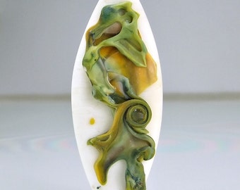 Etched Ivory Green Lampwork Focal Bead