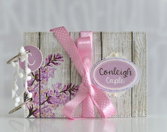 Baby Girl Memory Book, Customized Baby Scrapbooking, Blank Scrapbook Album in Purple, Handmade Baby Girl Photo Album, Keepsake Baby Book