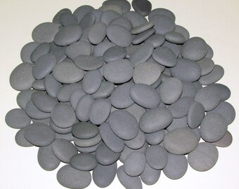200 Satiny Smooth And Flat 1 1/2"-2" Gray Basalt Beach Stones For Wedding Stones, Guest Book Stones, Wishing Stones, Mosaics, Craft Stones