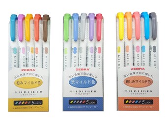Zebra Mildliner Highlighter Marker Dual Tip Soft Assorted Color Pastel Pen WKT7 | Art Craft Japan Stationery Colour Bullet Journal | 5 Pens