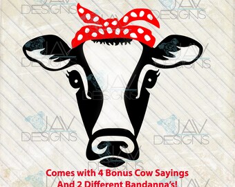 Heifer Cow Rosie SVG, Bandanna cow head, rosie the riveter Silhouette studio cut file png dxf cow face, farm girl