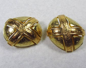 Vintage gold colored toned metal X design clip on earrings