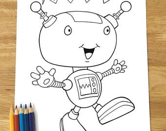Cute Happy Robot Coloring Page! Downloadable PDF file!