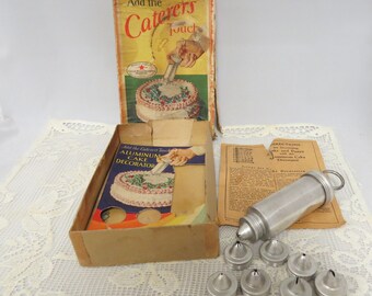 Vintage Aluminum Icing Kit In Box Recipes Cater's Touch Good Housekeeping Seal No. 2804 Extra Tips