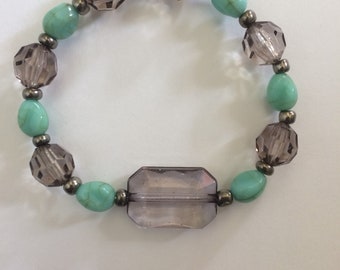 Gray and Turquoise Beaded Bracelet