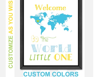 new baby gift, welcome to the world baby shower, travel nursery decor, world map nursery, baby nursery decor, new mom gift, baby room decor