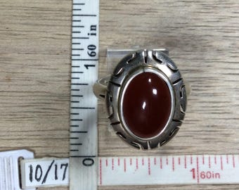 Vintage 925 Sterling Silver 7.5g Ring Size 10 Carnelian Oval Used