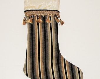 Christmas Stocking Black Cream Stripe
