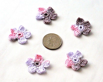 Crochet Applique Mini Flower Motif Flower Embellishment Crochet Flower Applique Pink Brown Wisteria Crochet Motif Crochet Flower Motif