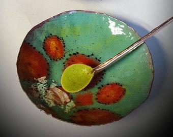 Enameled Copper Salt Cellar w/ spoon