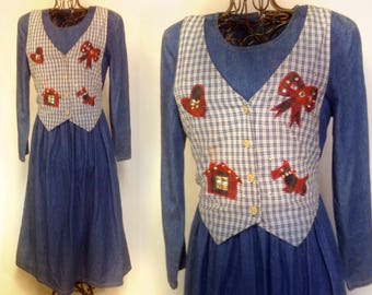 DENIUM VESTED LONG Dress,ugly Christmas,County Chic