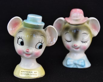 Vintage Mouse Head Salt and Pepper Shakers Made in Japan