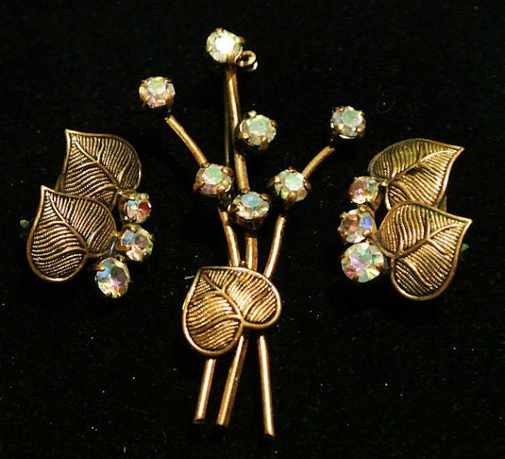 Germany Rhinestone Brooch Earrings Set