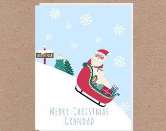 Christmas Greeting Card - Granddad-Handmade Christmas Cards,Traditional Christmas,Watercolour,Christmas Animals,Christmas Family,