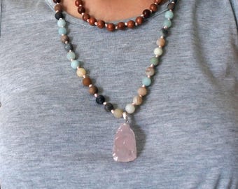 Hand Knotted 108 Mala Bead, Pendant Necklace, Mala Necklace, Pendant Bead Necklace, Bohemian Jewelry, Mala Bead Necklace, Wood Bead Necklace