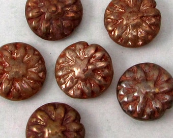 Glass Dahlia Flower Beads, Champagne, 14 MM, 6 Pieces, C548