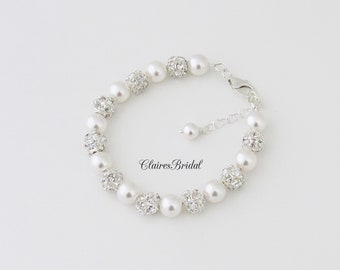 Items similar to Bridal Bracelet, White Pearl Bracelet, Pearl Cluster ...