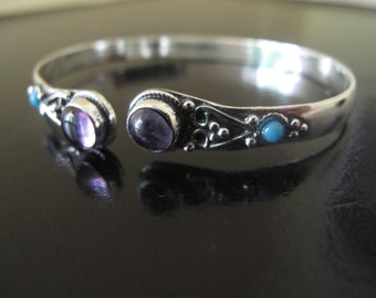 Amethyst Silver plated Bracelet, Tribal Bracelet, Ethnic Bracelet, Tribal silver plated bracelet, Bangle