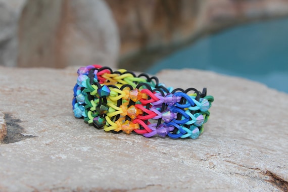 Items similar to Rainbow Loom friendship Bracelet Rainbow colors with ...