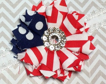 Red White and Blue Fabric Flower Headband