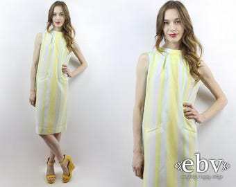 1960s Dress 60s Dress 60s Mod Dress 70s Dress Striped Dress Summer Dress Vintage Sundress 60s Sundress Yellow Sundress Shift Dress M L