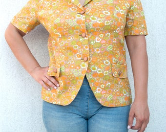Vintage 70s Jacket-vintage jacket-cotton and linen-Flower Jacket-Delicious jacket vintage-vintage flowers