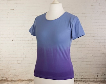 Blue ombre dip dyed shirt gradient womens top blue to purple pastel grunge shirt steampunk clothing aesthetic clothing Size M
