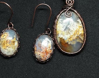 Fire and Ice Antiqued Agate Necklace, Graveyard Point Plume Agate, copper necklace, handcrafted, Plume Agate, Antiqued Copper