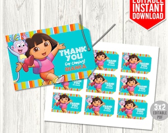 Dora Thank You Tags, Dora the Explorer Tags, Dora Birthday Party, Dora Party Favors, Dora Favor Tags, Editable PDF, Instant Download