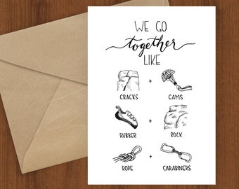 Rock Climbing Card, greeting card print, rock climbing, mountaineering, love, partner, adventure, we go together, Sherpa Ant, anniversary