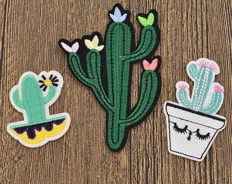 Iron On 3 Cacti Patch Set - Cactus - Jacket Patches - High Quality - Unique - DIY