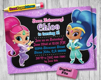Shimmer and Shine Birthday Invitation (Digital Download) - Shimmer and Shine Invitation, Shimmer and Shine Invite, Shimmer and Shine Cards